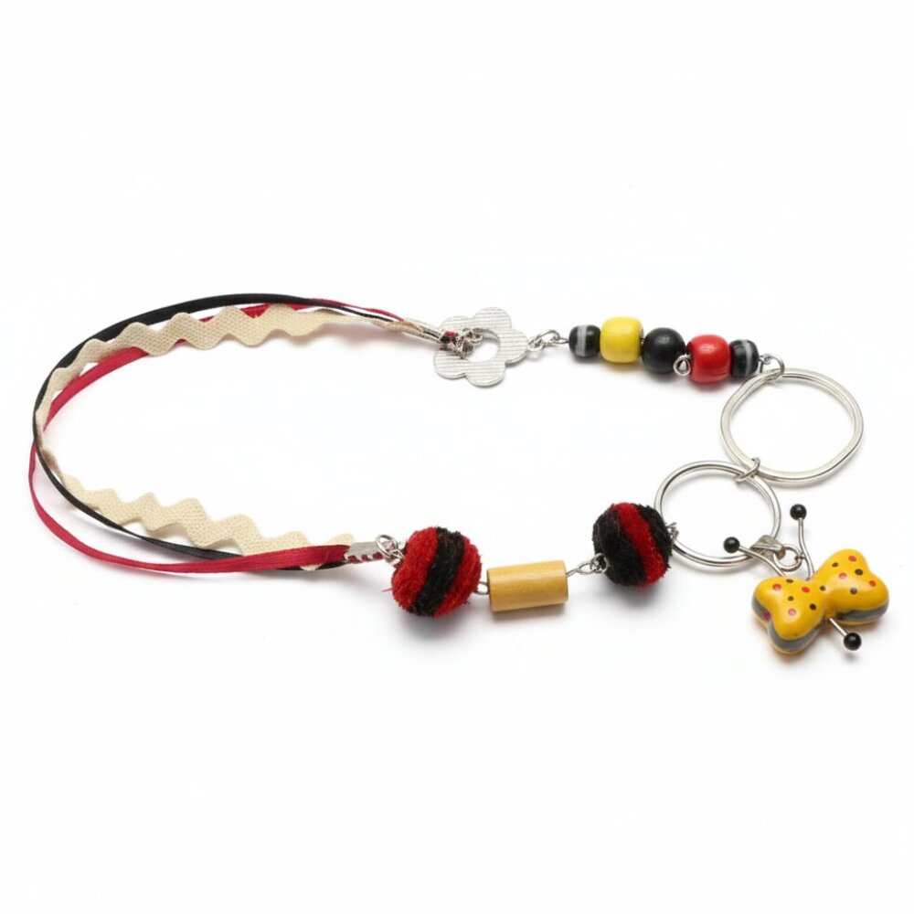 CREATION - Colorful Beaded Necklace Butterfly Pendant - yellow red black